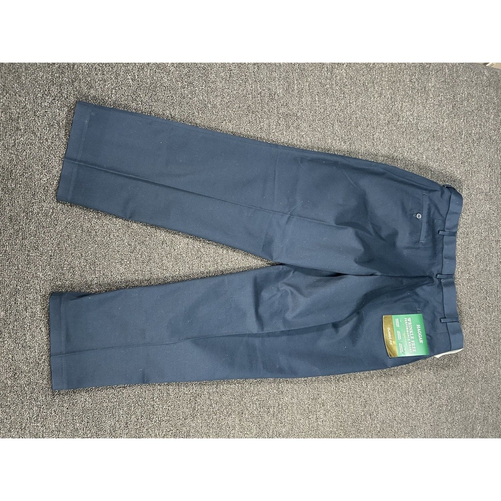 New Haggar Wrinkle Free Performance Khaki Pants Mens 38x29‎ Navy Blue Wicking - Picture 3 of 8